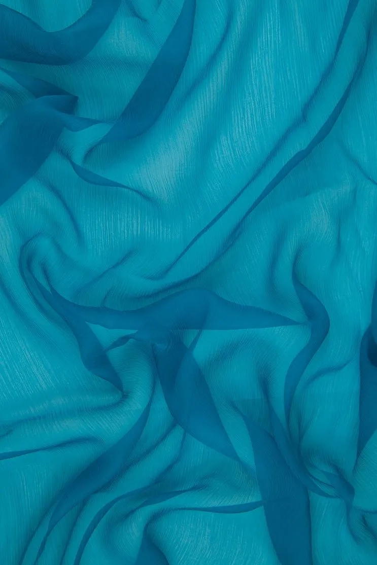 Caribbean Sea Silk Crinkled Chiffon Fabric