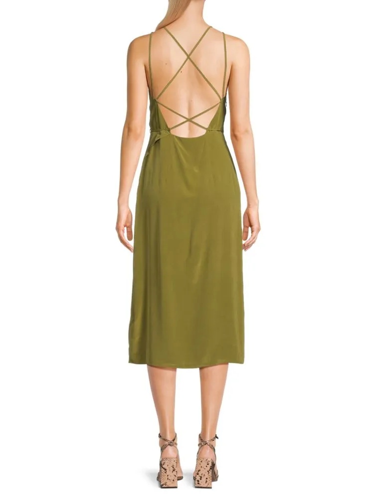 Carris Equipment Silk Midaxi Dress with Straps, Avocado