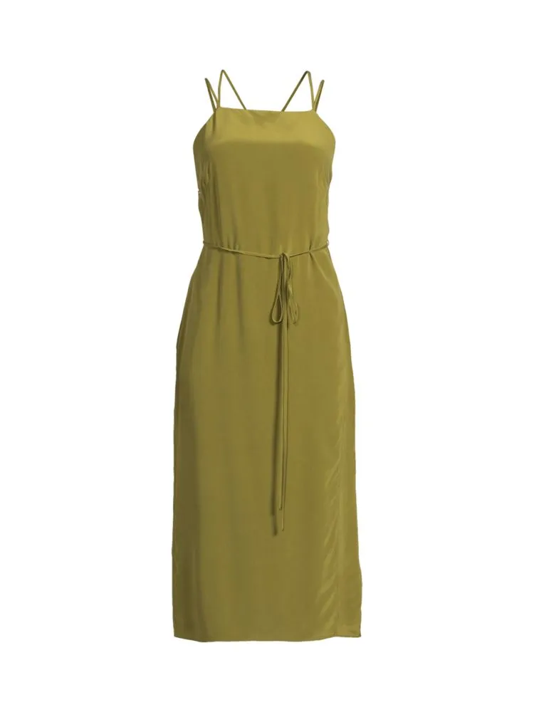 Carris Equipment Silk Midaxi Dress with Straps, Avocado