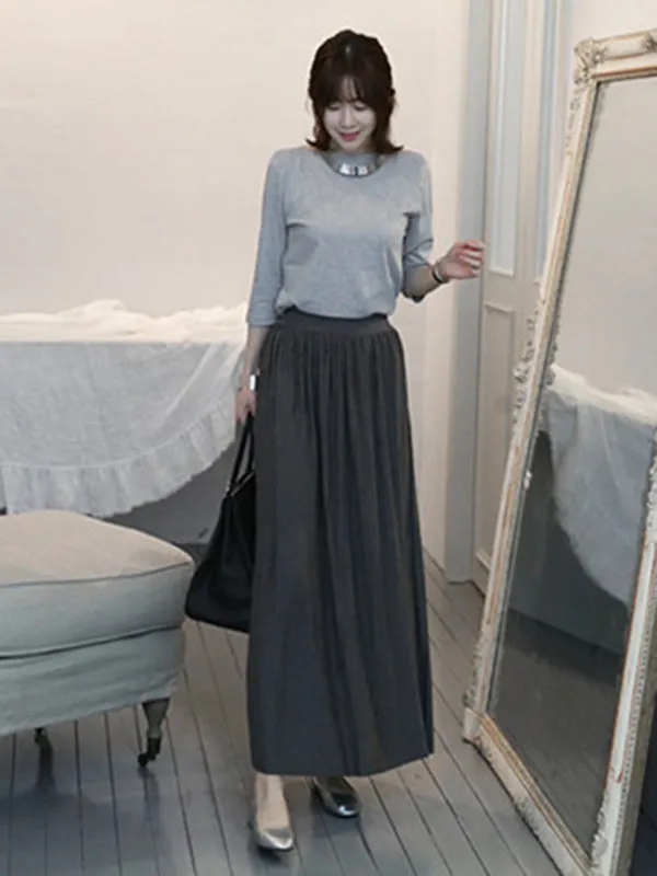 Casual Solid Color Elasticity Waist Pleated Skirts