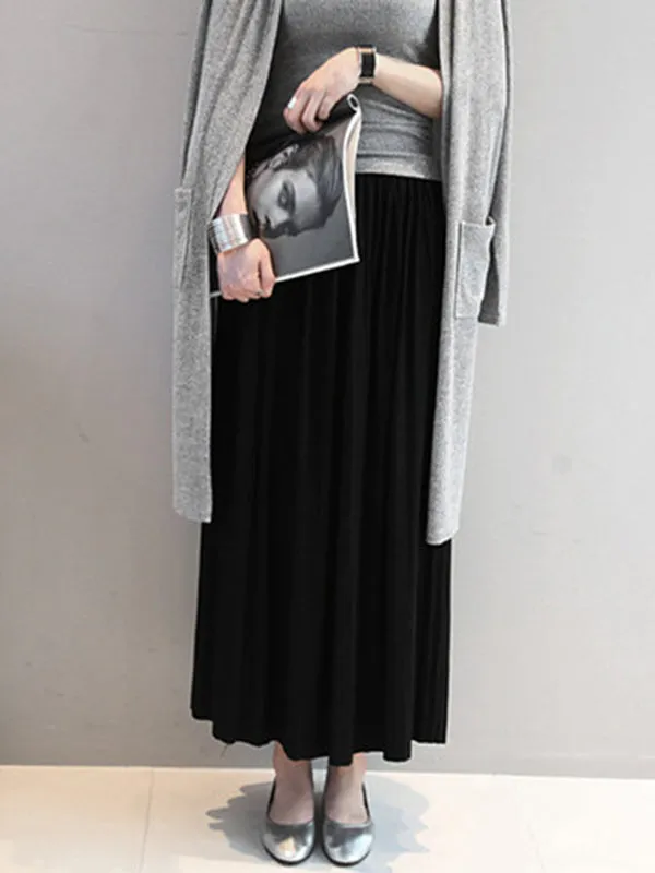 Casual Solid Color Elasticity Waist Pleated Skirts