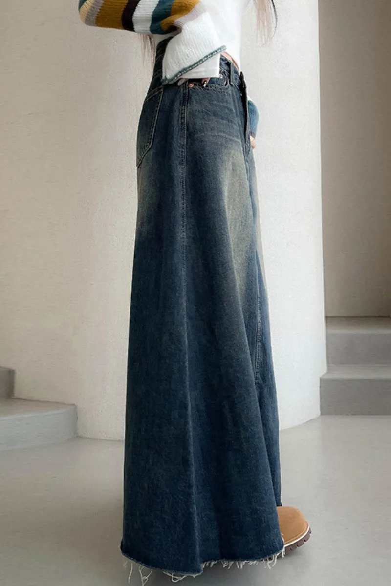 Casual Solid Patchwork High Waist Regular Denim Skirts