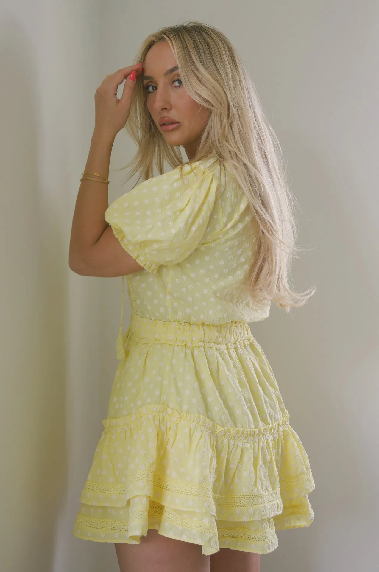 Catalina Yellow Ruffle Mini Dress