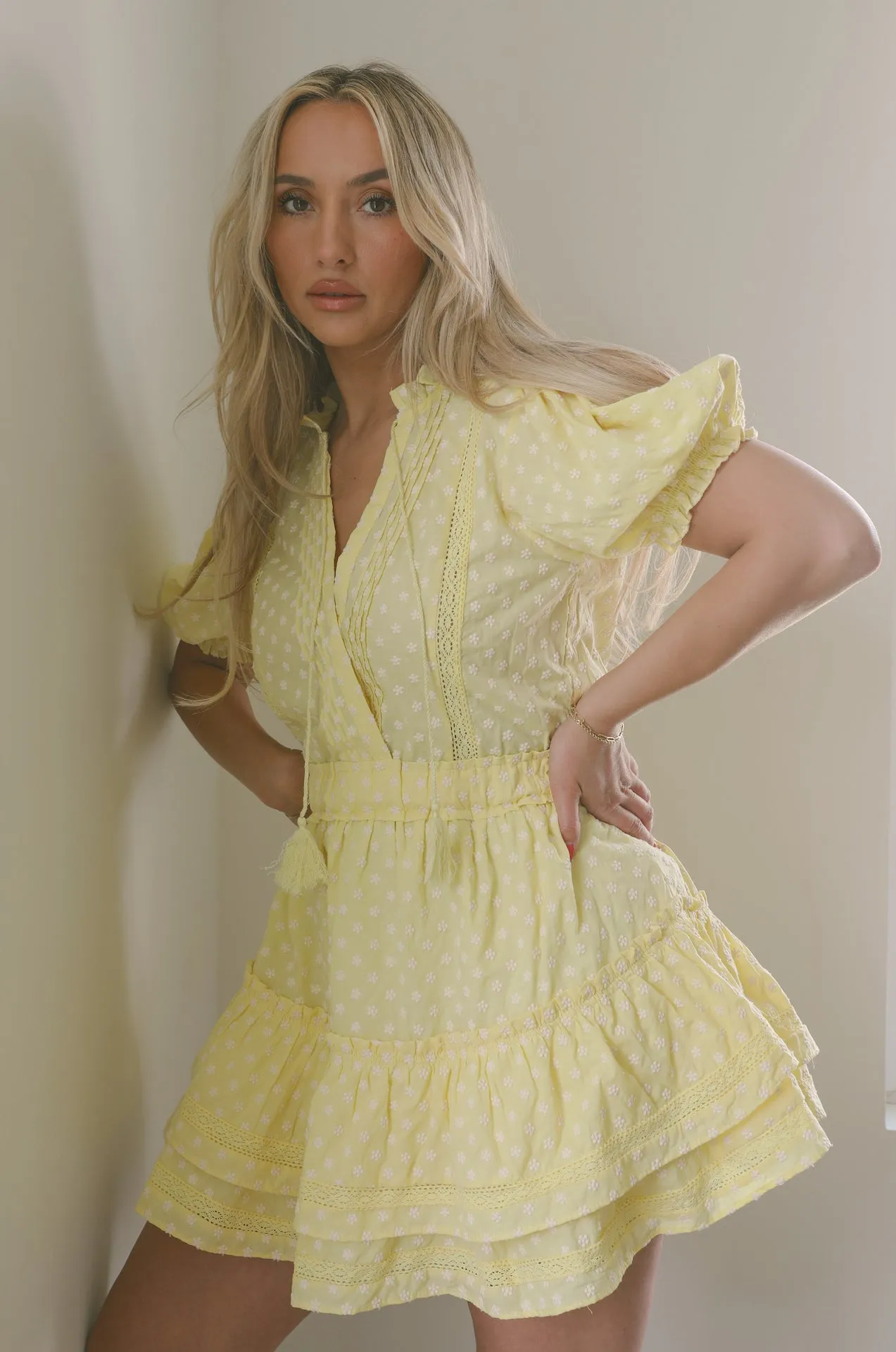 Catalina Yellow Ruffle Mini Dress