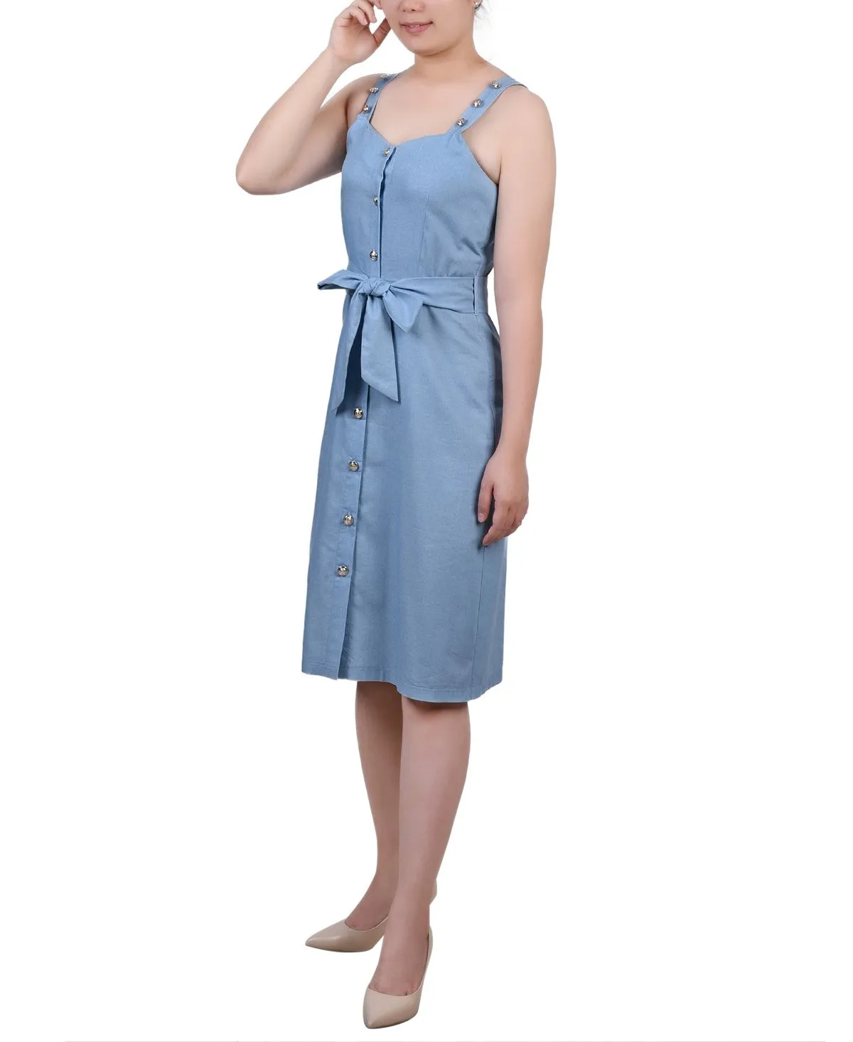 Chambray sundress with sweetheart neckline petite NY Collection, multi