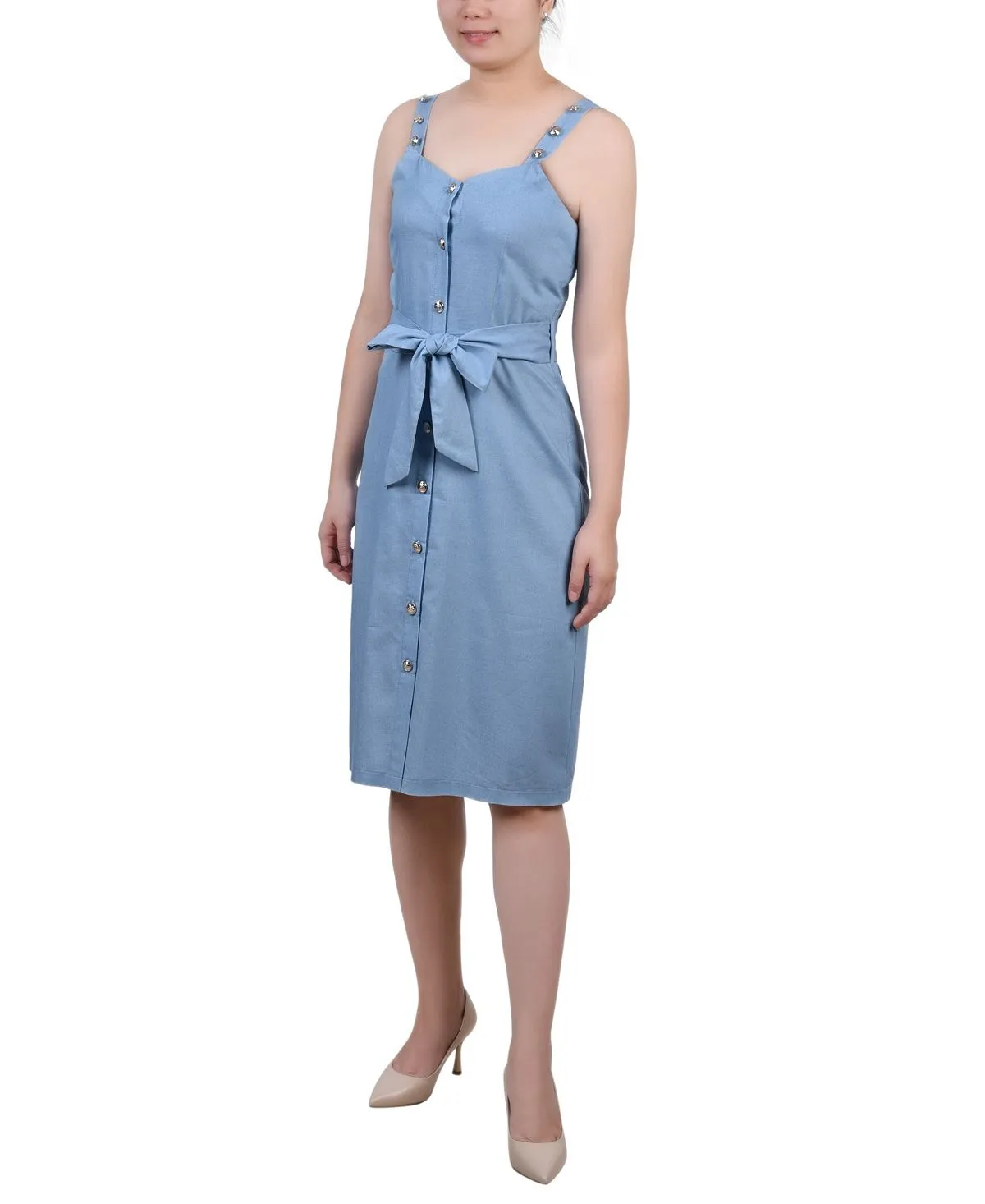 Chambray sundress with sweetheart neckline petite NY Collection, multi