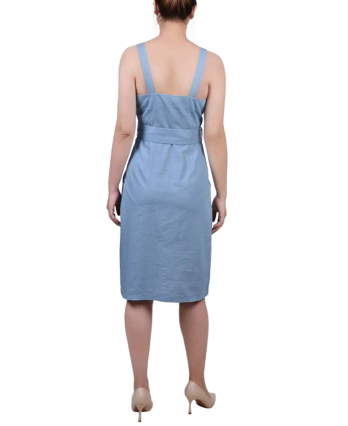 Chambray sundress with sweetheart neckline petite NY Collection, multi