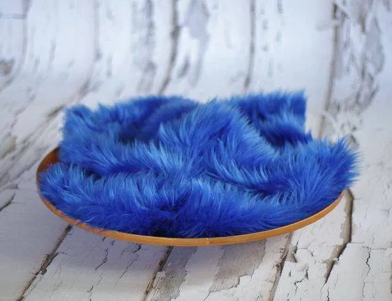 Cobalt Blue Mongolian Faux Fur Photography Prop Rug Newborn Baby Toddler