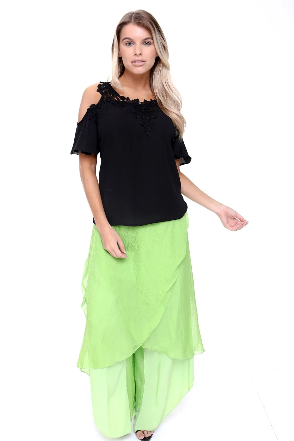 Cold Shoulder Frill Lace Applique Blouse Top