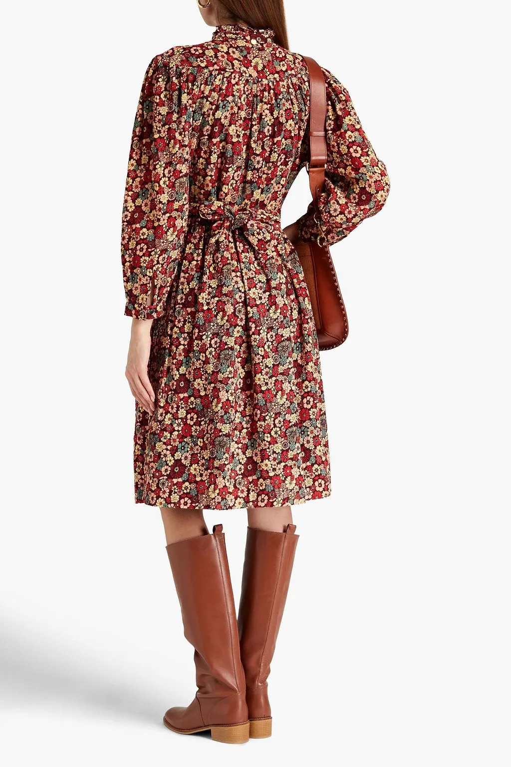 Colline cotton dress with ruffles and floral print ANTIK BATIK, burgundy