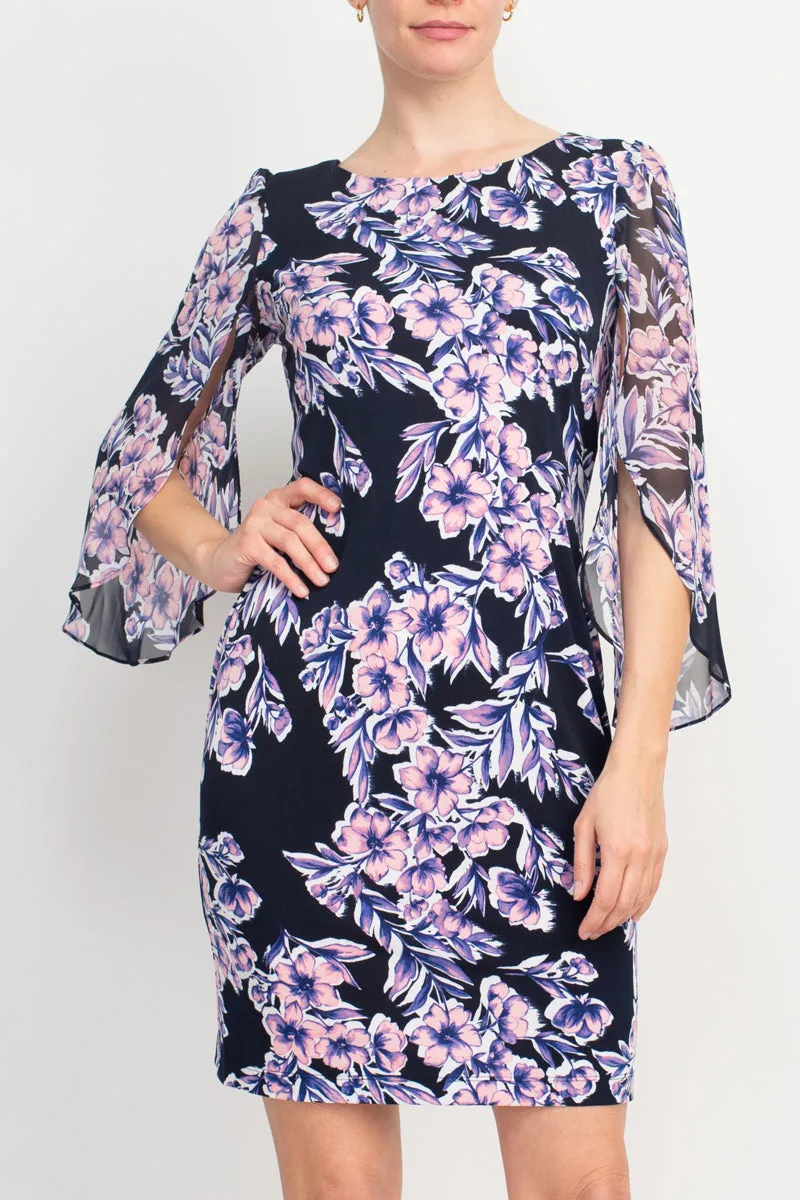 Connected Apparel Floral-Print Bell-Sleeve Dress