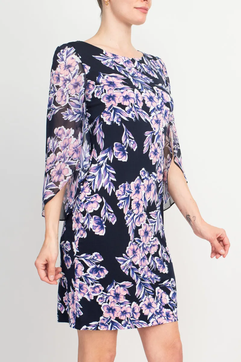 Connected Apparel Floral-Print Bell-Sleeve Dress