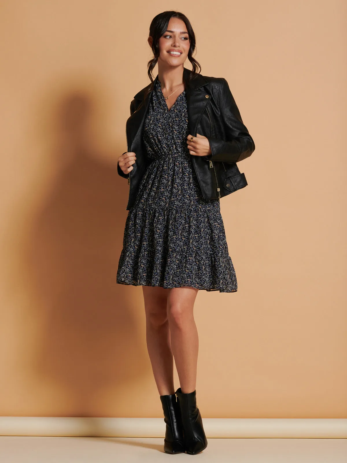 Ditsy Print Chiffon Smock Dress, Navy Multi