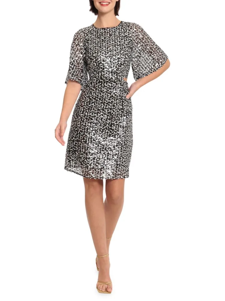 Donna Morgan Sequin Cutout Mini Dress in Black White