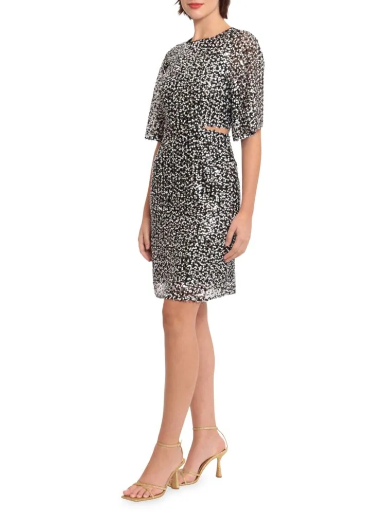 Donna Morgan Sequin Cutout Mini Dress in Black White