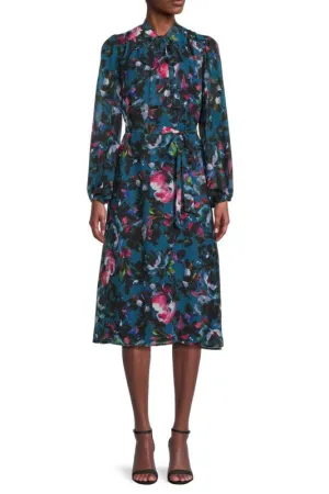 Donna Ricco Floral Tie Neck Midi Dress