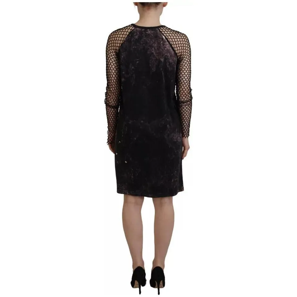 Dsquared² Black Tie Dye Mesh Long Sleeves Cotton Shift Dress