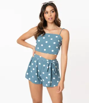 Dusty Blue & White Polka Dot Crop Top & Short Set