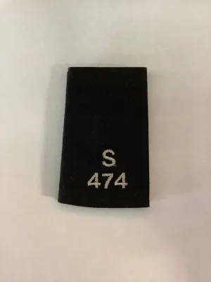 Epaulette Slides, black with silver embroidered Letter S and no 474, 10.5cm Length (Used – Grade A)