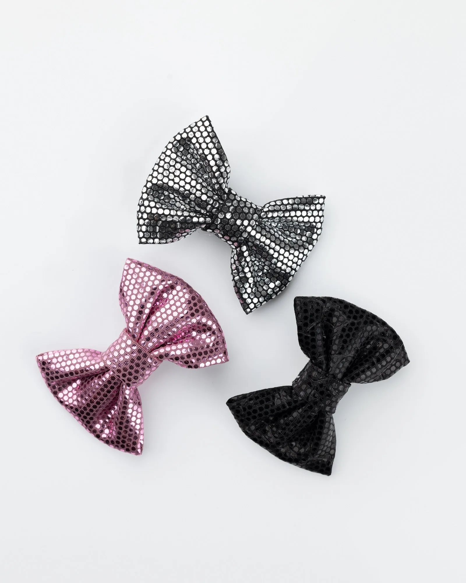 Faux Leather Bow Alligator Hair Clips- Black, Silver & Pink