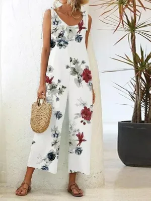 Floral Print Casual Suspender Jumpsuit