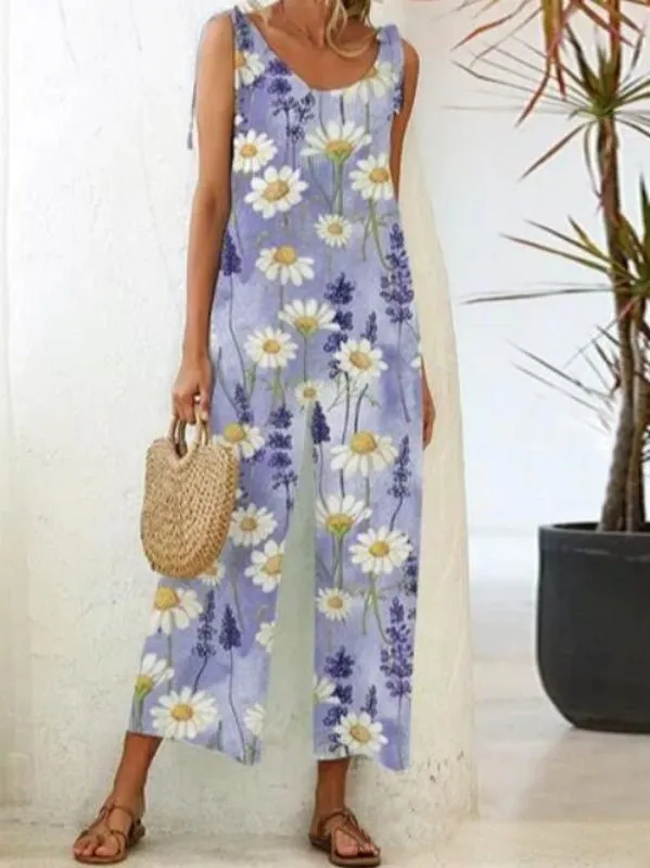 Floral Print Casual Suspender Jumpsuit