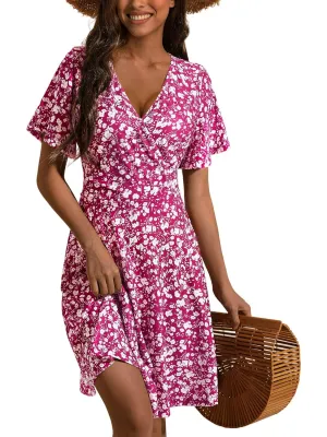 Floral Short Sleeve Wrap Midi Dress