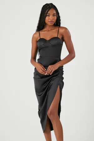 Forever 21 Satin Ruched Midi Bustier Dress, Black