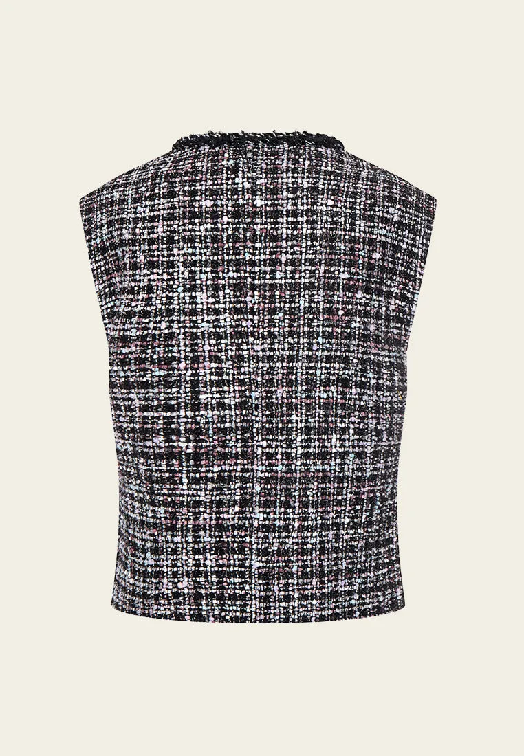 Frayed-detail Contrasting-trim mixed tweed Waistcoat