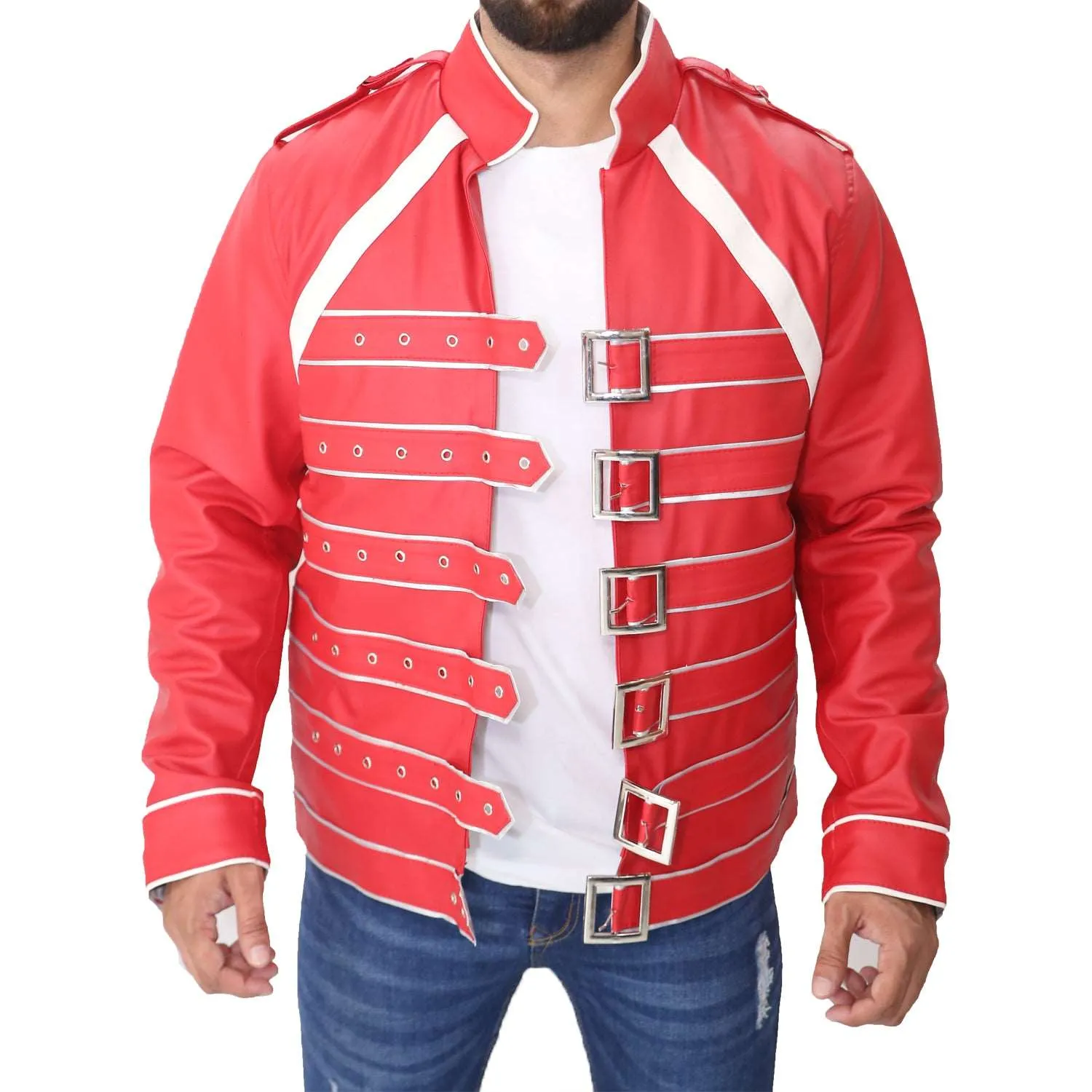 Freddie Mercury Military Concert Red Leather Jacket