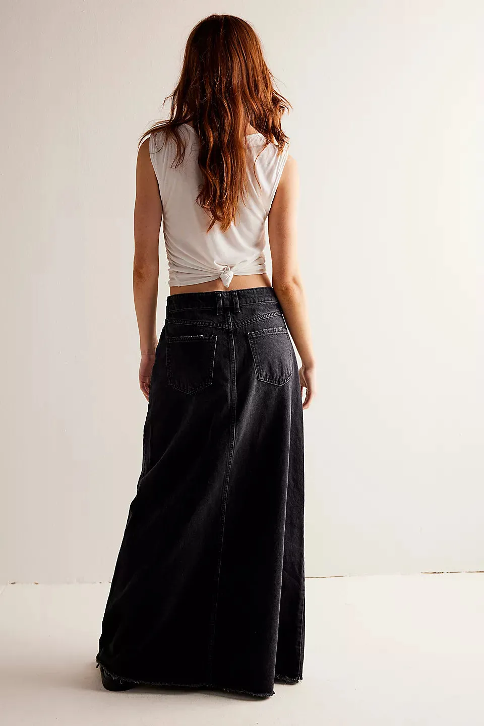 Free People We The Free Come As You Are Denim Maxi Skirt - BLACK