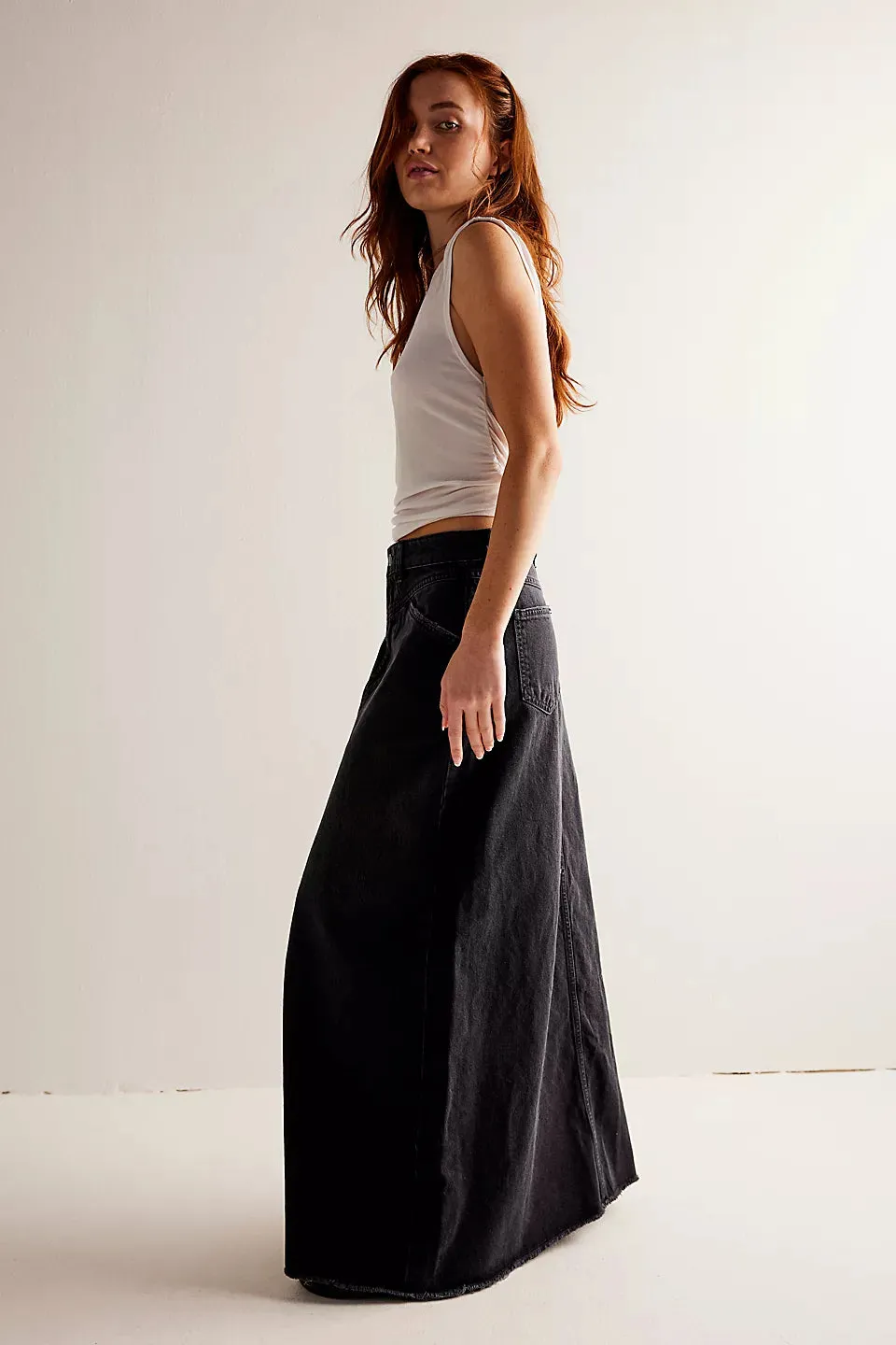 Free People We The Free Come As You Are Denim Maxi Skirt - BLACK