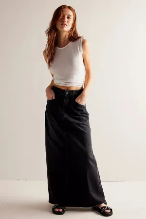 Free People We The Free Come As You Are Denim Maxi Skirt - BLACK