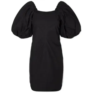 Ganni Cotton Poplin Twisted Sleeve Mini Dress, Black