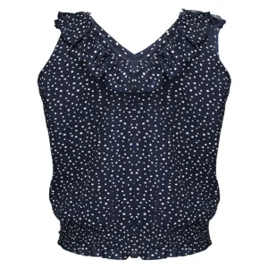 GIRLS NAVY BLUE DOTTED V-NECK BLOUSE