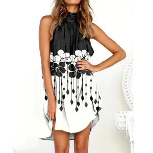 Halter Neck Sleeveless Splice Casual Off-Shoulder Versatile Chic Casual Boho Dress