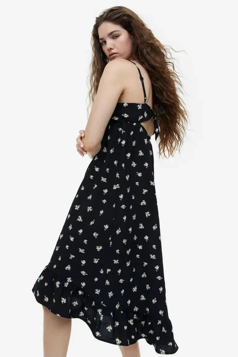 H&M crepe dress with ties, black/floral