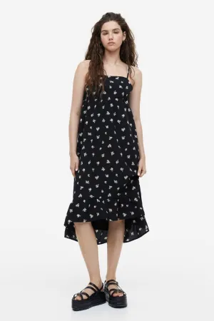 H&M crepe dress with ties, black/floral