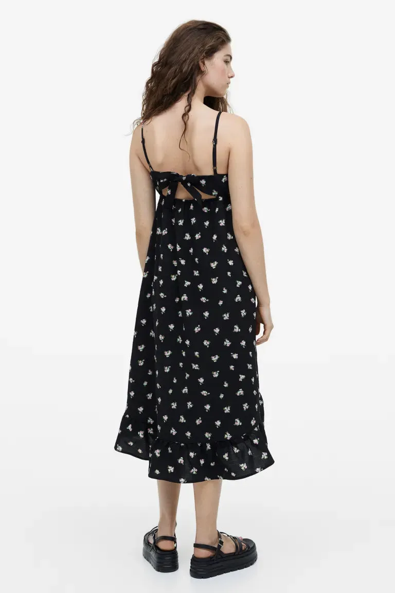 H&M crepe dress with ties, black/floral