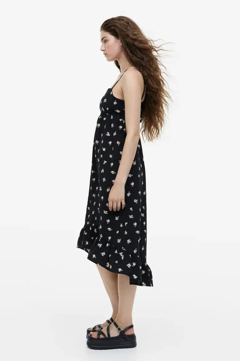 H&M crepe dress with ties, black/floral