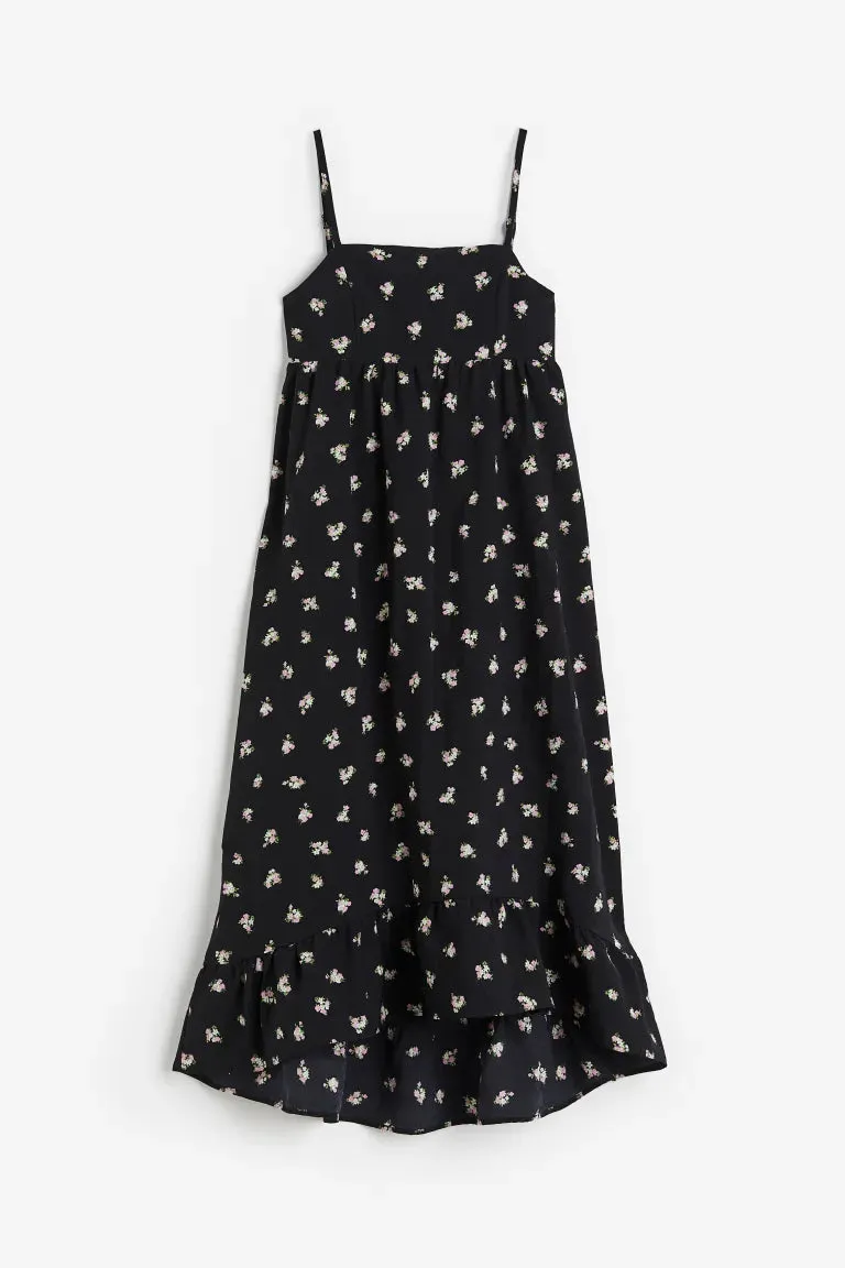 H&M crepe dress with ties, black/floral