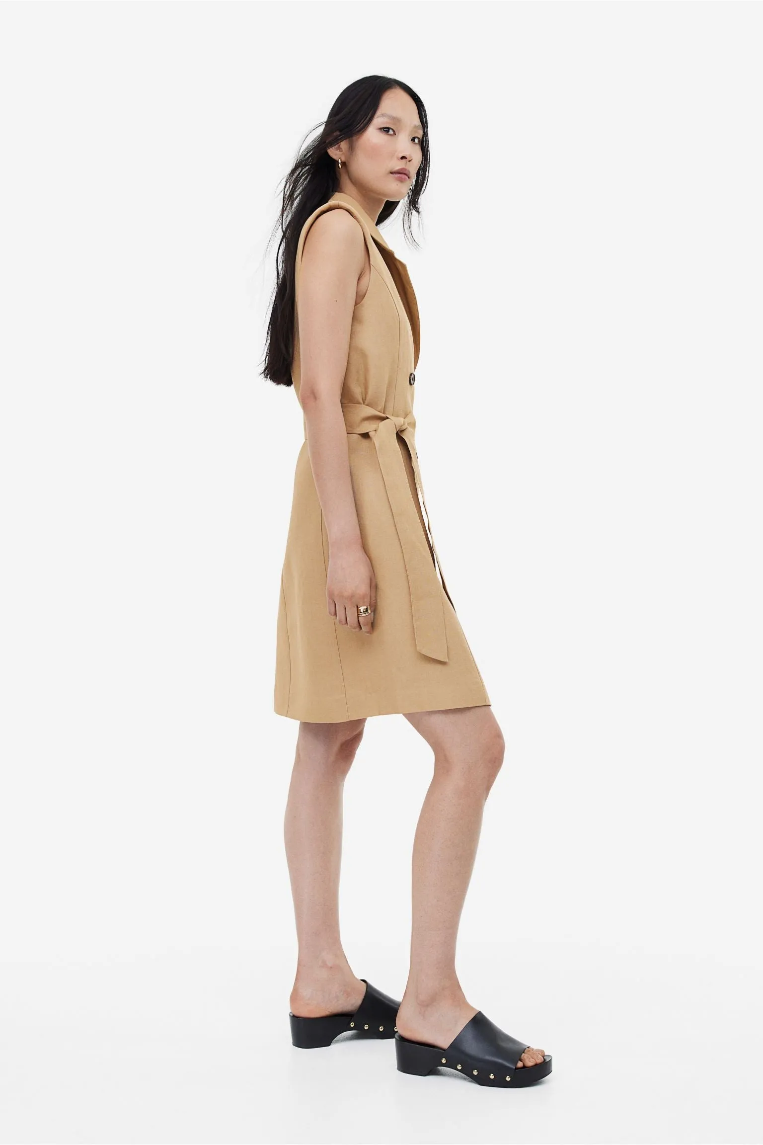 H&M Linen-blend Tie-belt dress, beige