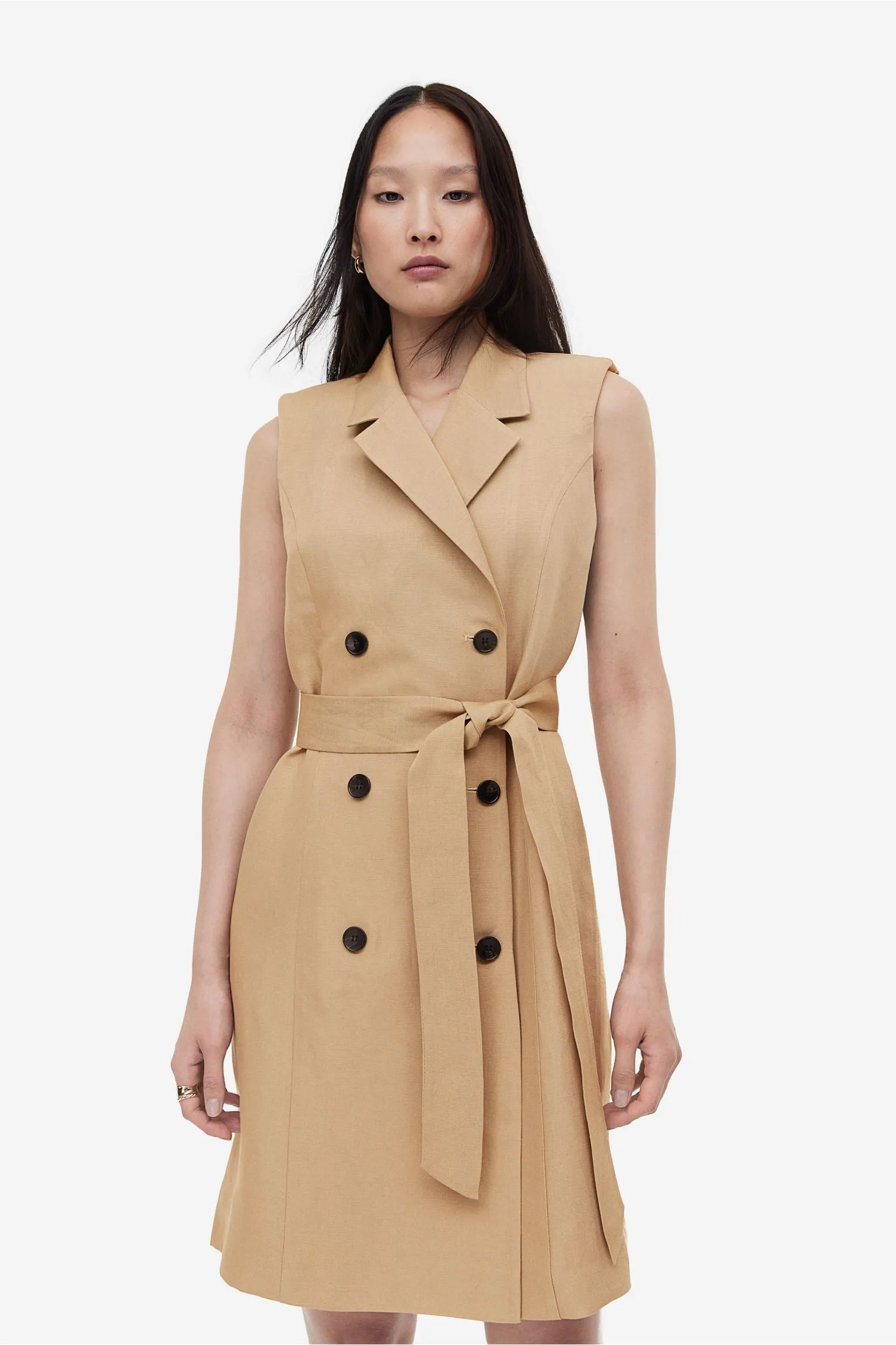 H&M Linen-blend Tie-belt dress, beige