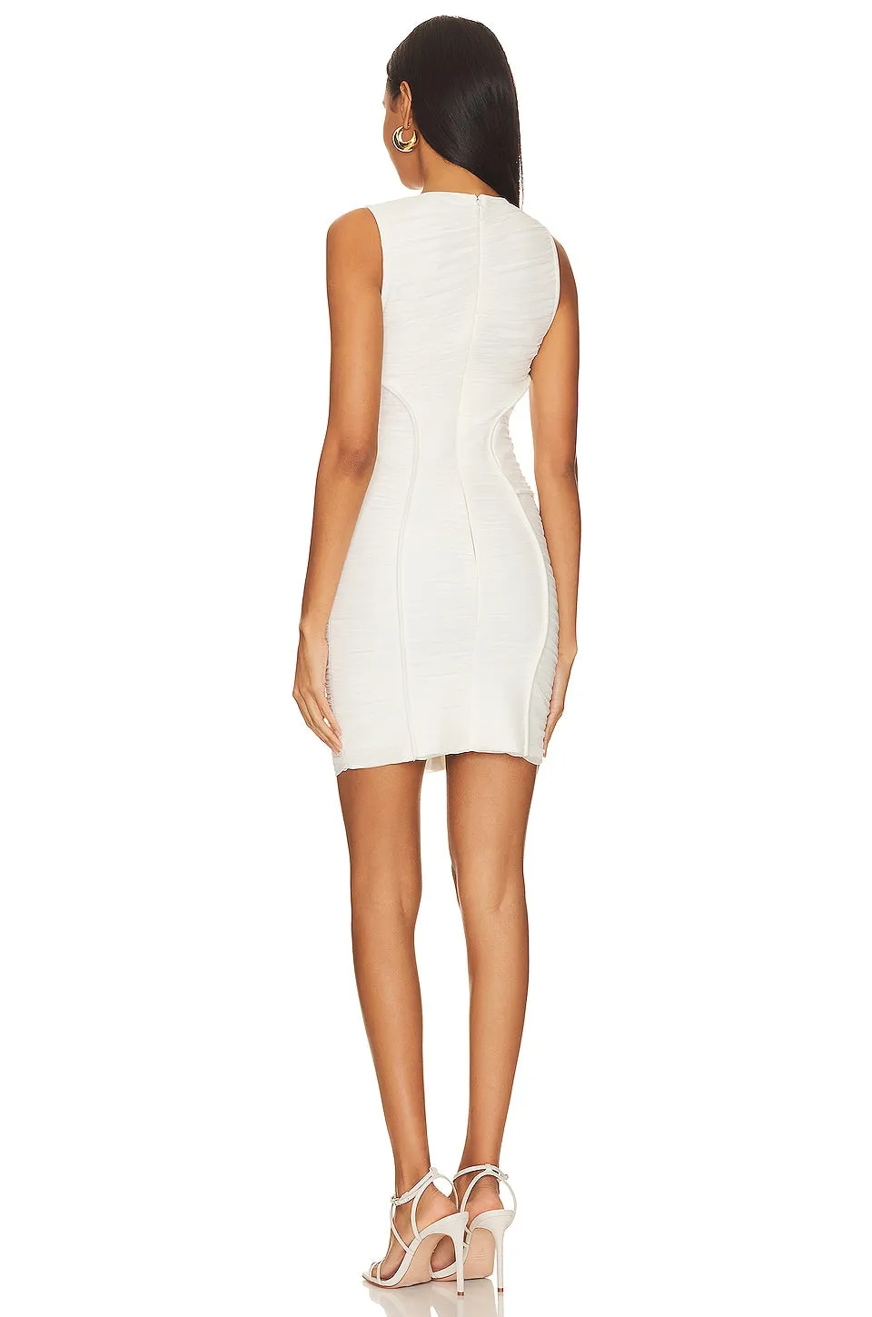 Herve Leger Ruched Mesh Mini Dress, Alabaster