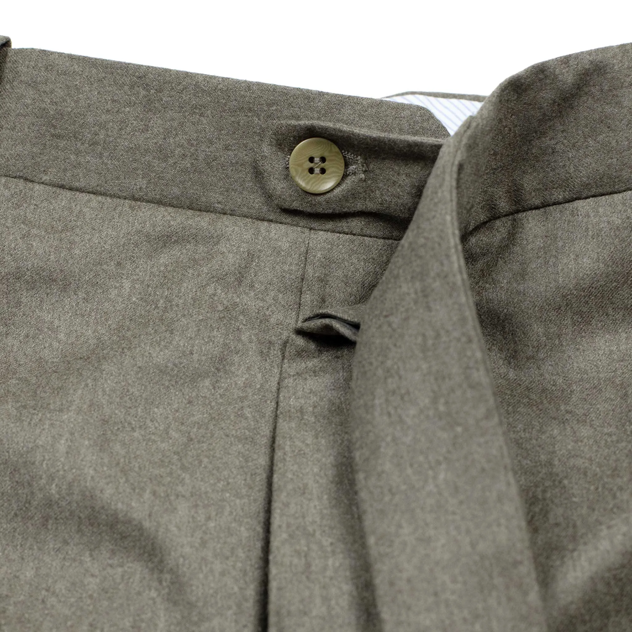 Higher-rise light brown wool worsted flannel trousers