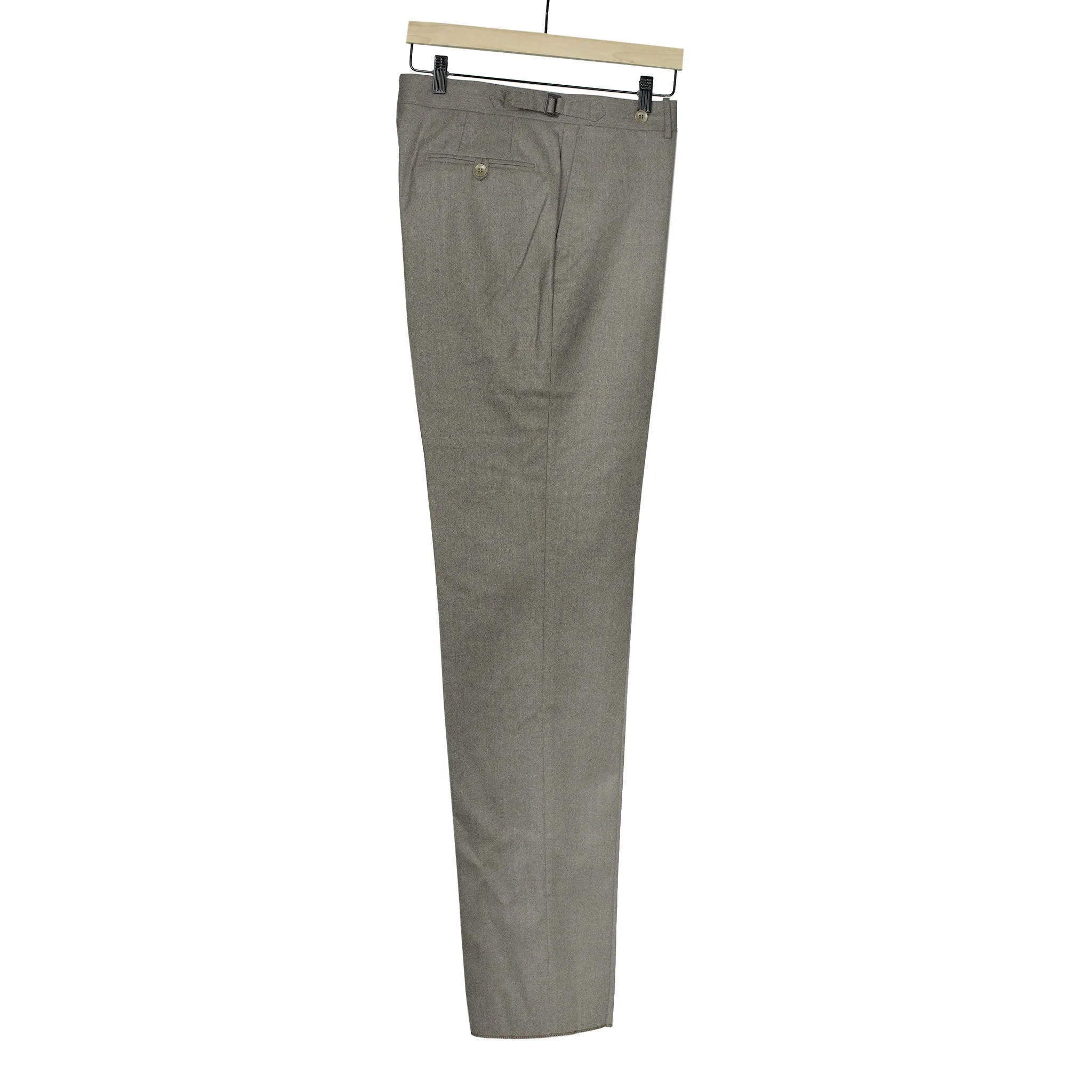 Higher-rise light brown wool worsted flannel trousers