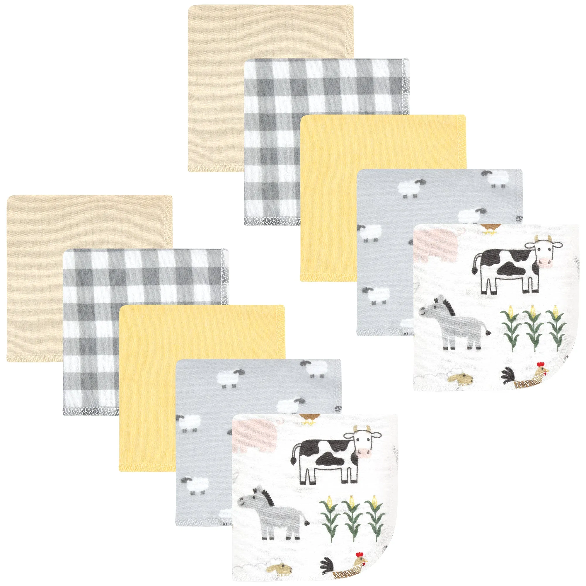 Hudson Baby Flannel Cotton Washcloths, Cute Farm 10 Pack