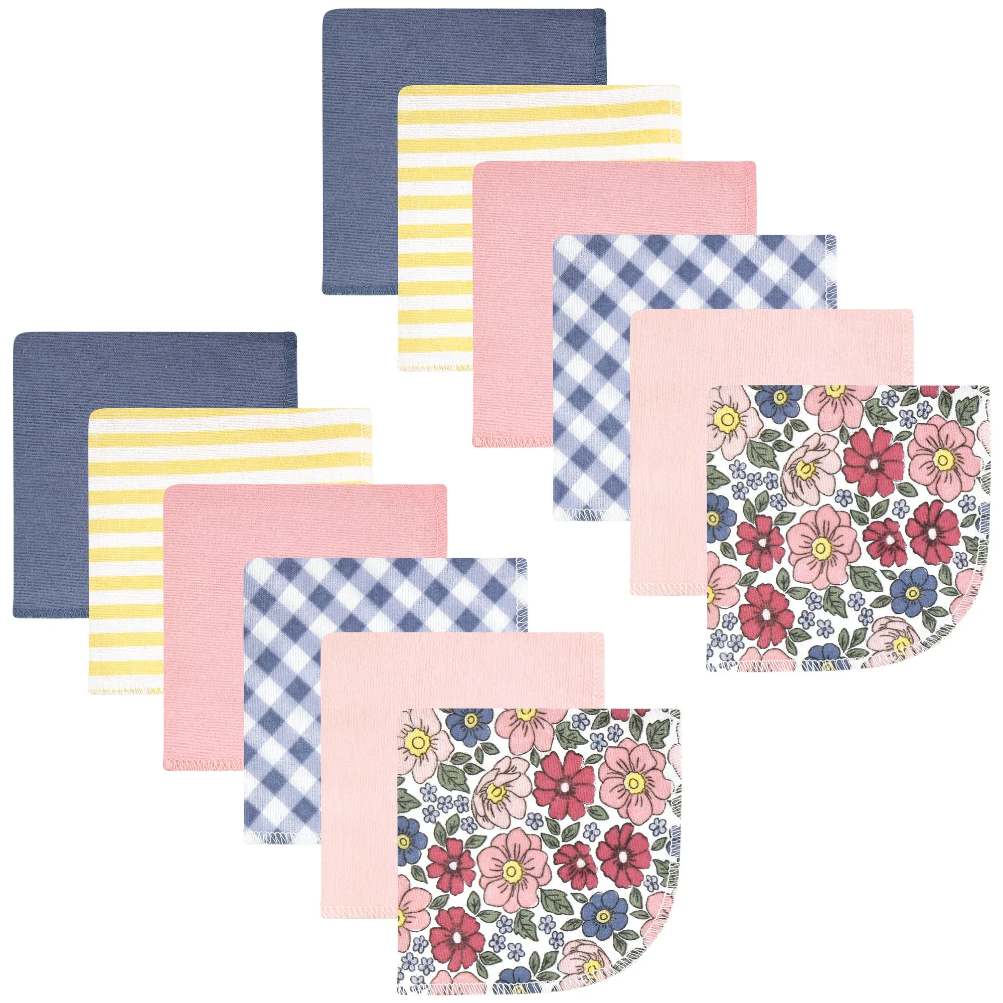 Hudson Baby Flannel Cotton Washcloths, Pink Blue Pretty Floral 12 Pack