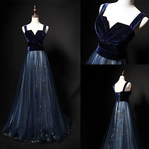 kamahe Elegant Long Lace Up Velvet Tulle Prom Dresses Modest Party Gowns