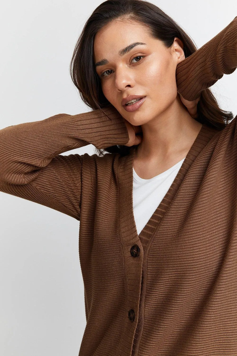 Knitted cardigan Fransa, brown